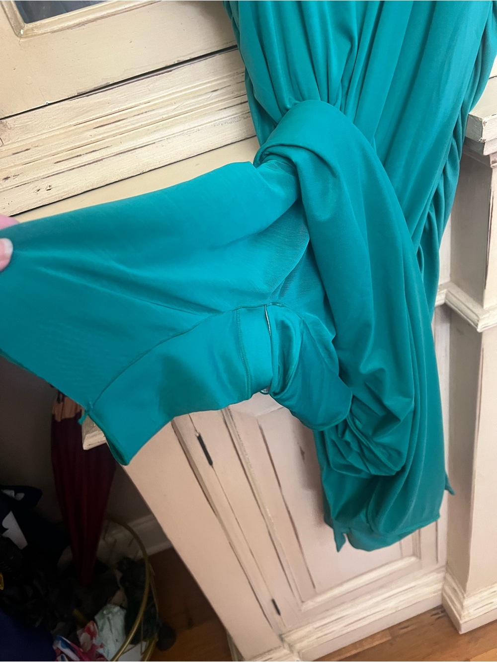 Teal Twist-Front Midi Dress with Spaghetti Straps - Picture 7 of 10